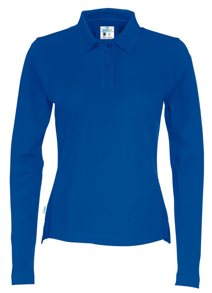 POLO PIQUE MANCHES LONGUES FEMME - CERTIFIÉ GOTS coloris Bleu