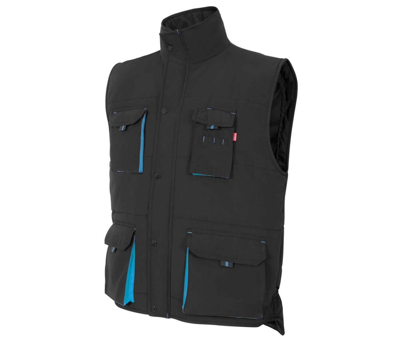 GILET MATELASSÉ BICOLORE MULTIPOCHES coloris Noir / Bleu ciel