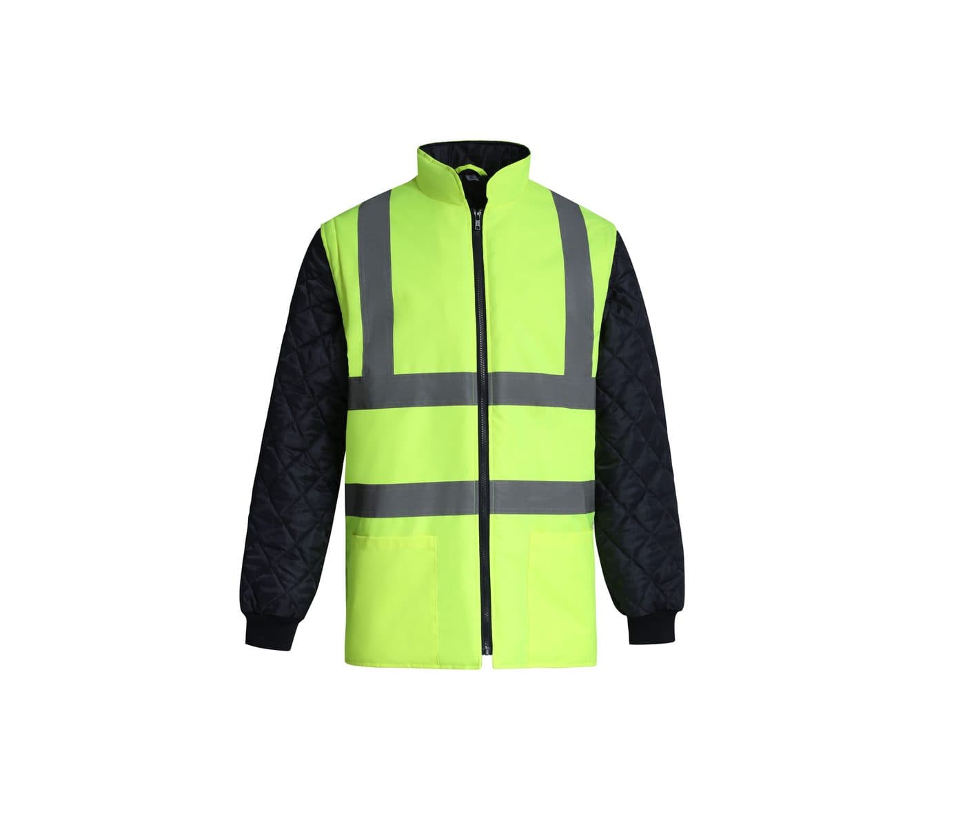 HI-VIS QUILTED JACKET WITH DETACHABLE SLEEVES