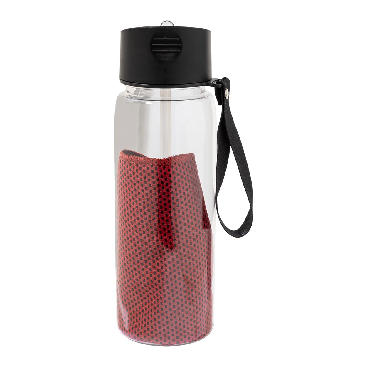 Bouteille de sport en RPET avec serviette coloris Rouge