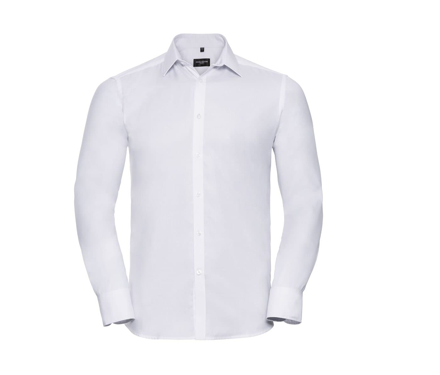 MEN'S LONG SLEEVE TAILORED HERRINGBONE SHIRT coloris Blanc