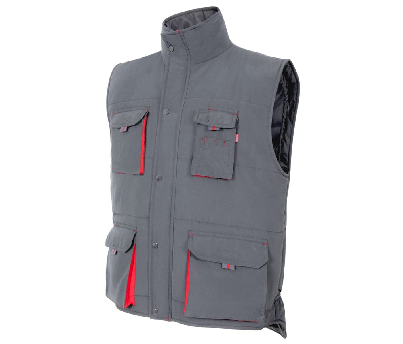 GILET MATELASSÉ BICOLORE MULTIPOCHES coloris Gris / Rouge