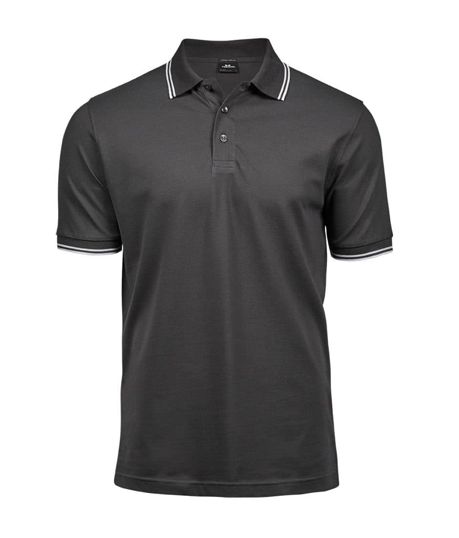 LUXURY STRIPE STRETCH POLO coloris Gris foncé / Blanc