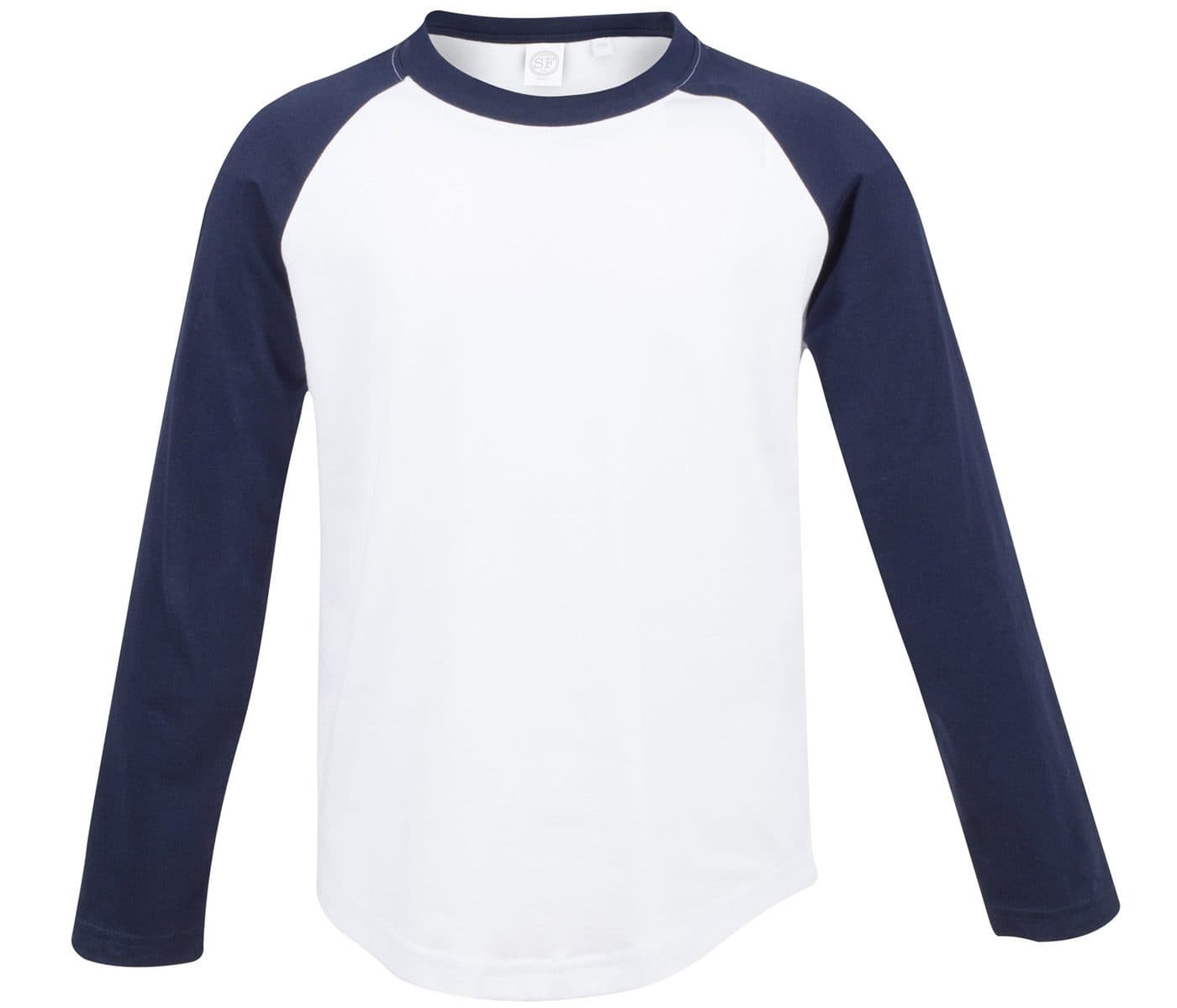 KIDS' LONG SLEEVED BASEBALL T coloris Blanc / Marine oxford