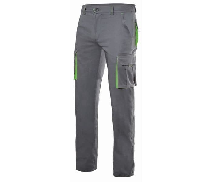 PANTALON STRETCH MULTIPOCHES BICOLORE coloris Gris / Vert citron