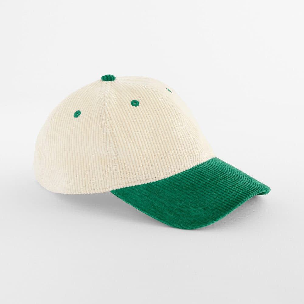 CONTRAST PEAK CORDUROY CAP coloris Naturel / Vert bouteille