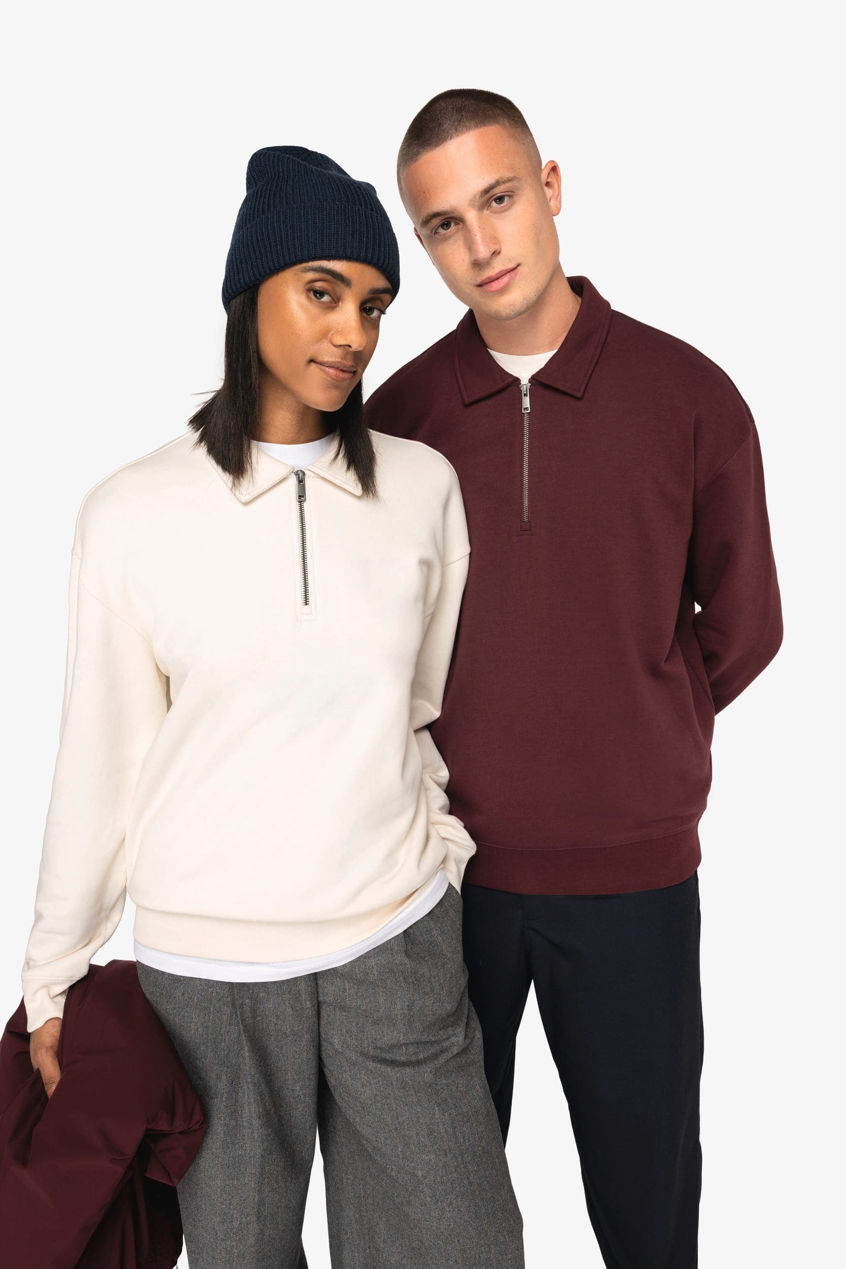 Sweat-shirt écoresponsable quart zip col polo à épaules tombantes unisexe