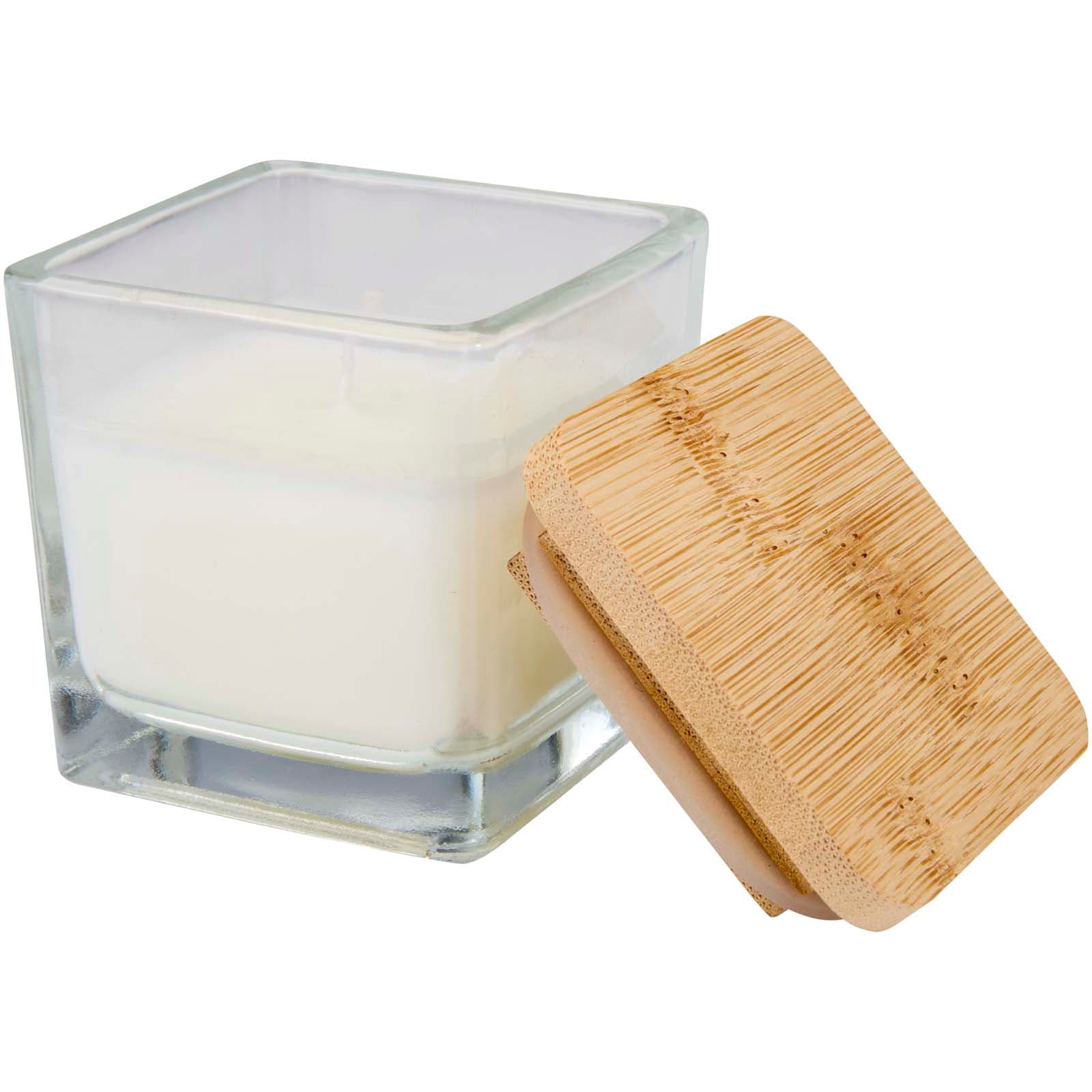 Bougie carrée Ambra en verre avec couvercle en bambou coloris Blanc