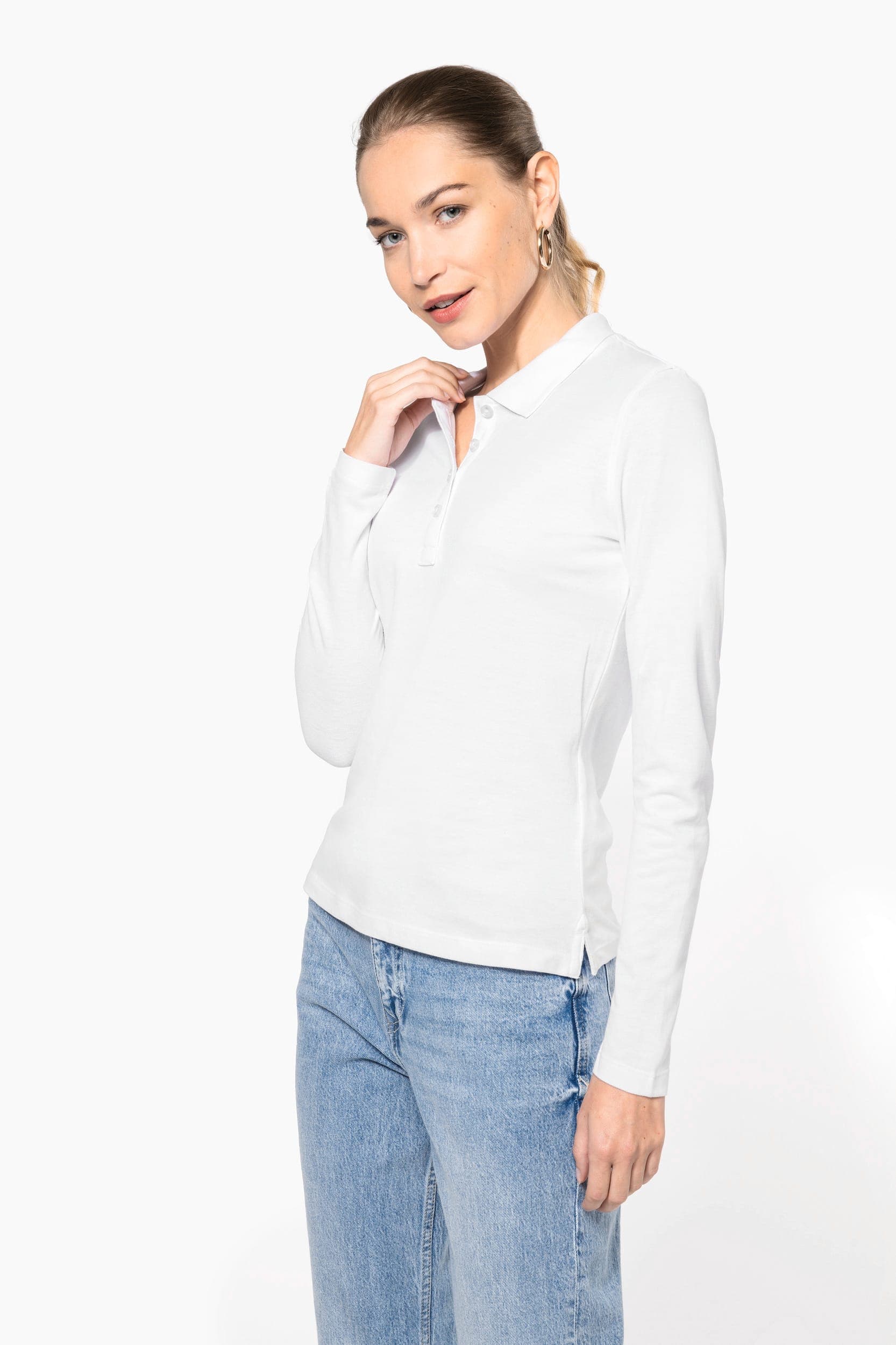 Polo piqué manches longues femme en situation