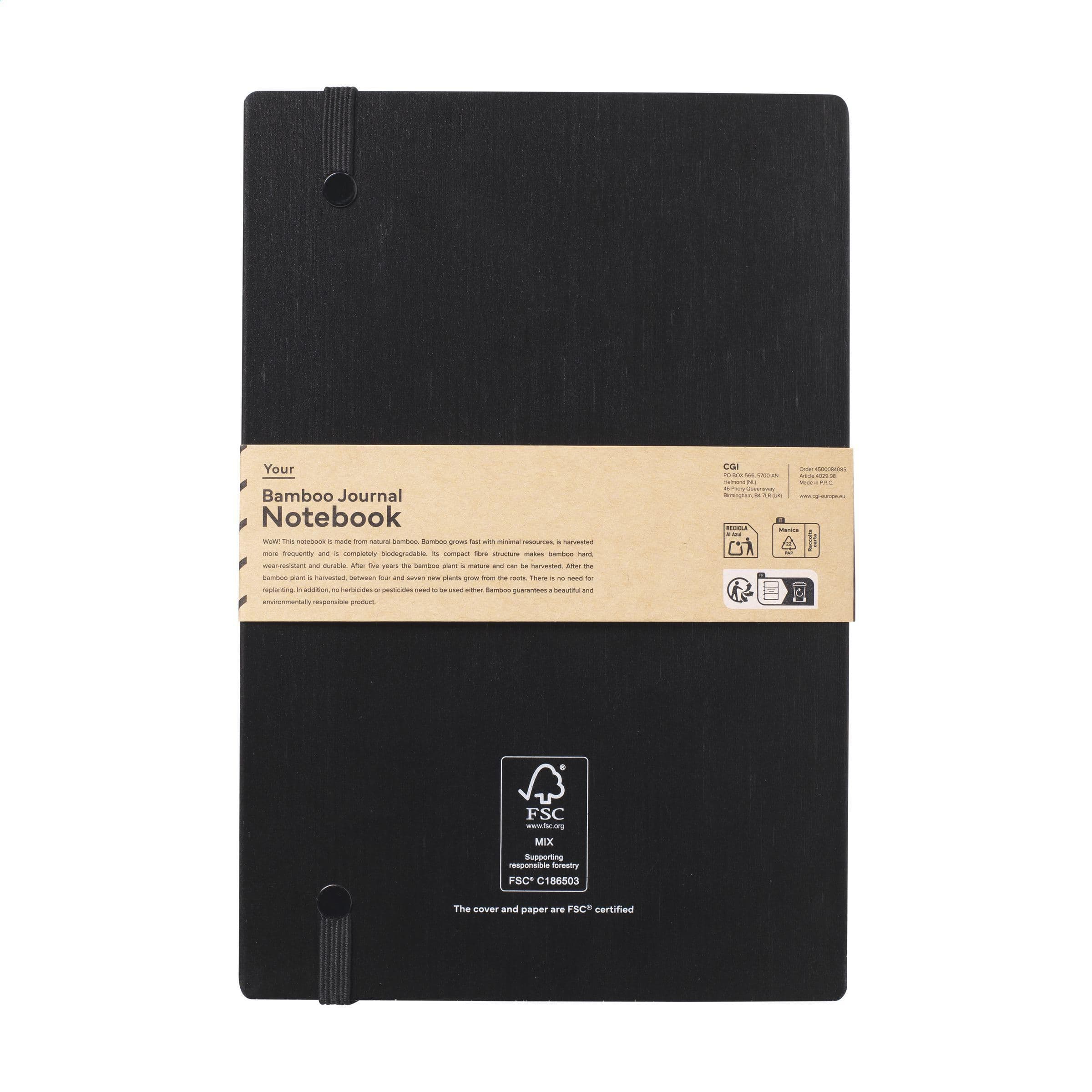 Carnet de notes bambou dos nu noir A5 en situation