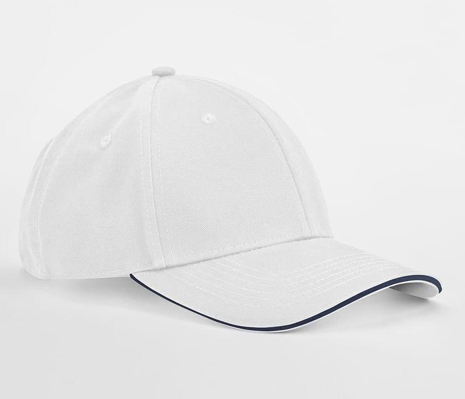 EARTHAWARE® CLASSIC ORGANIC COTTON 6 PANEL CAP - SANDWICH PEAK coloris Blanc / Bleu marine