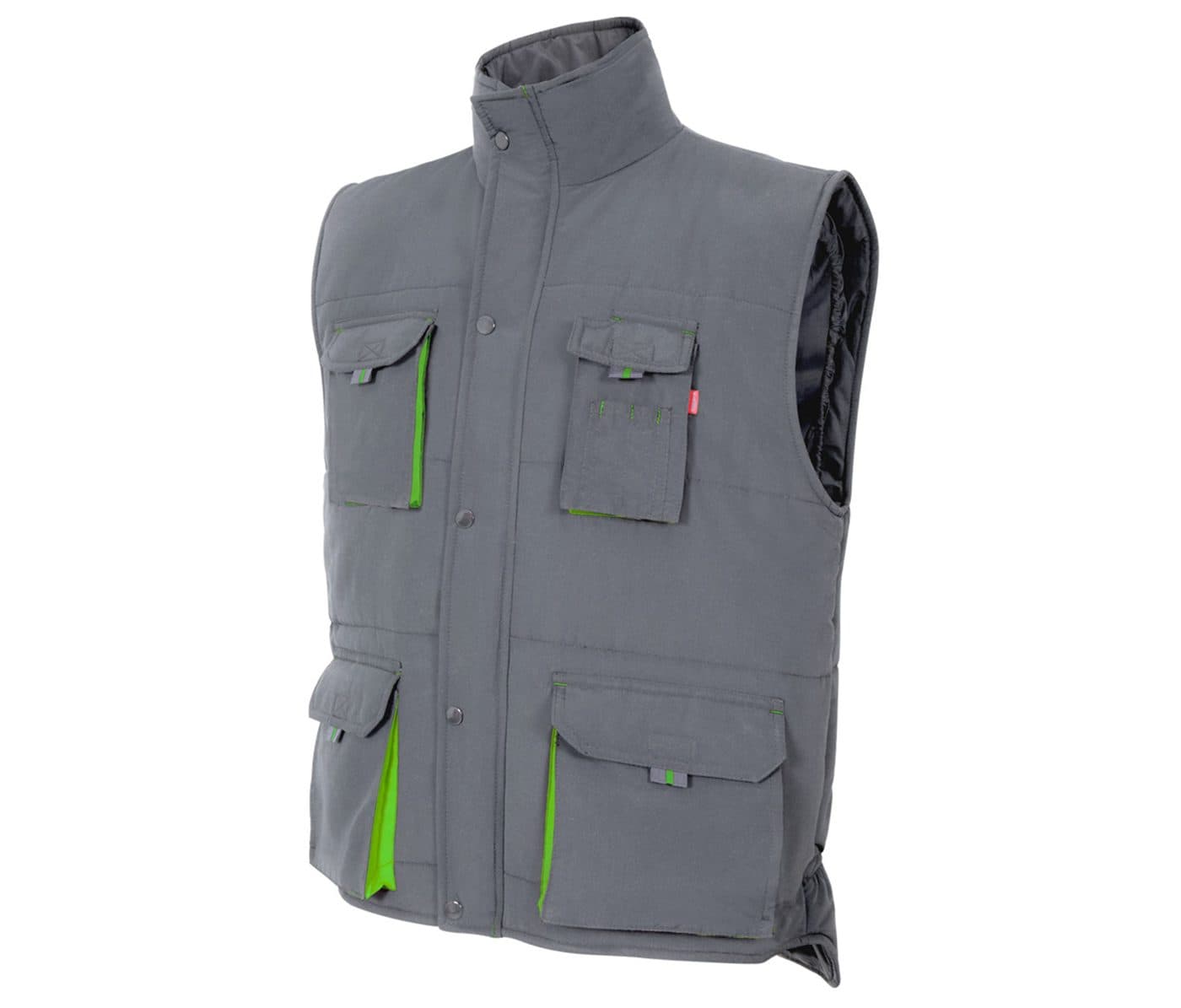 GILET MATELASSÉ BICOLORE MULTIPOCHES coloris Gris / Vert citron