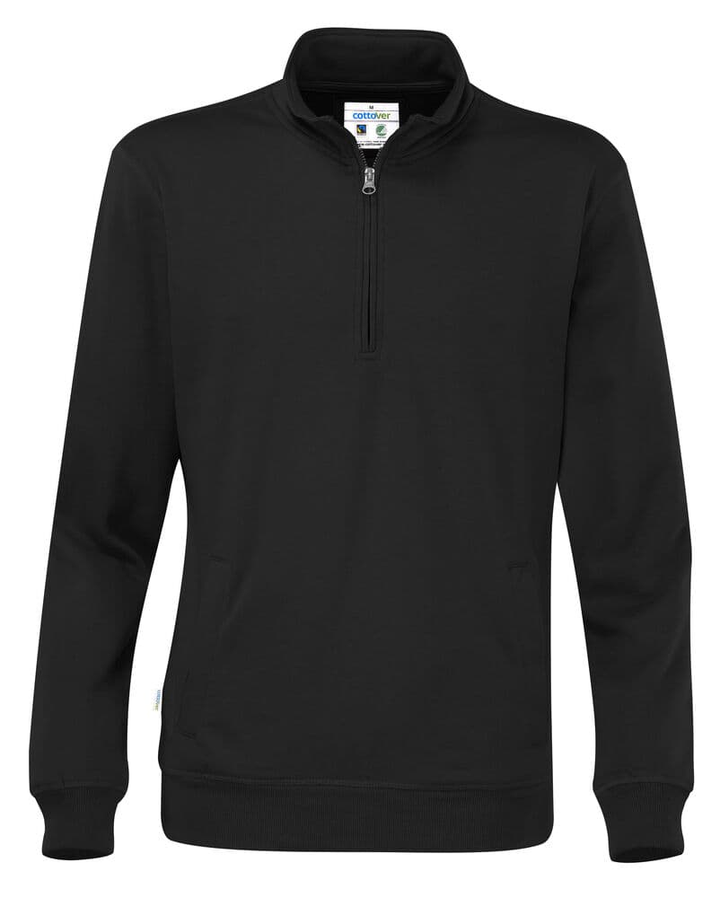 SWEAT DEMI-ZIP UNISEXE - CERTIFIÉ GOTS coloris Noir