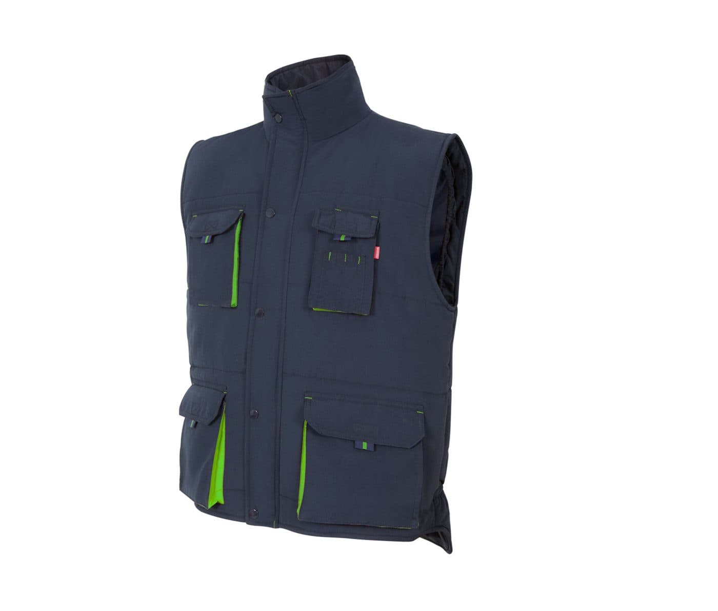 GILET MATELASSÉ BICOLORE MULTIPOCHES coloris Marine / Vert citron