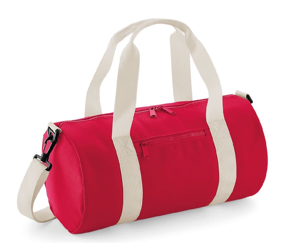 MINI BARREL BAG coloris Rouge classique / Blanc cassé