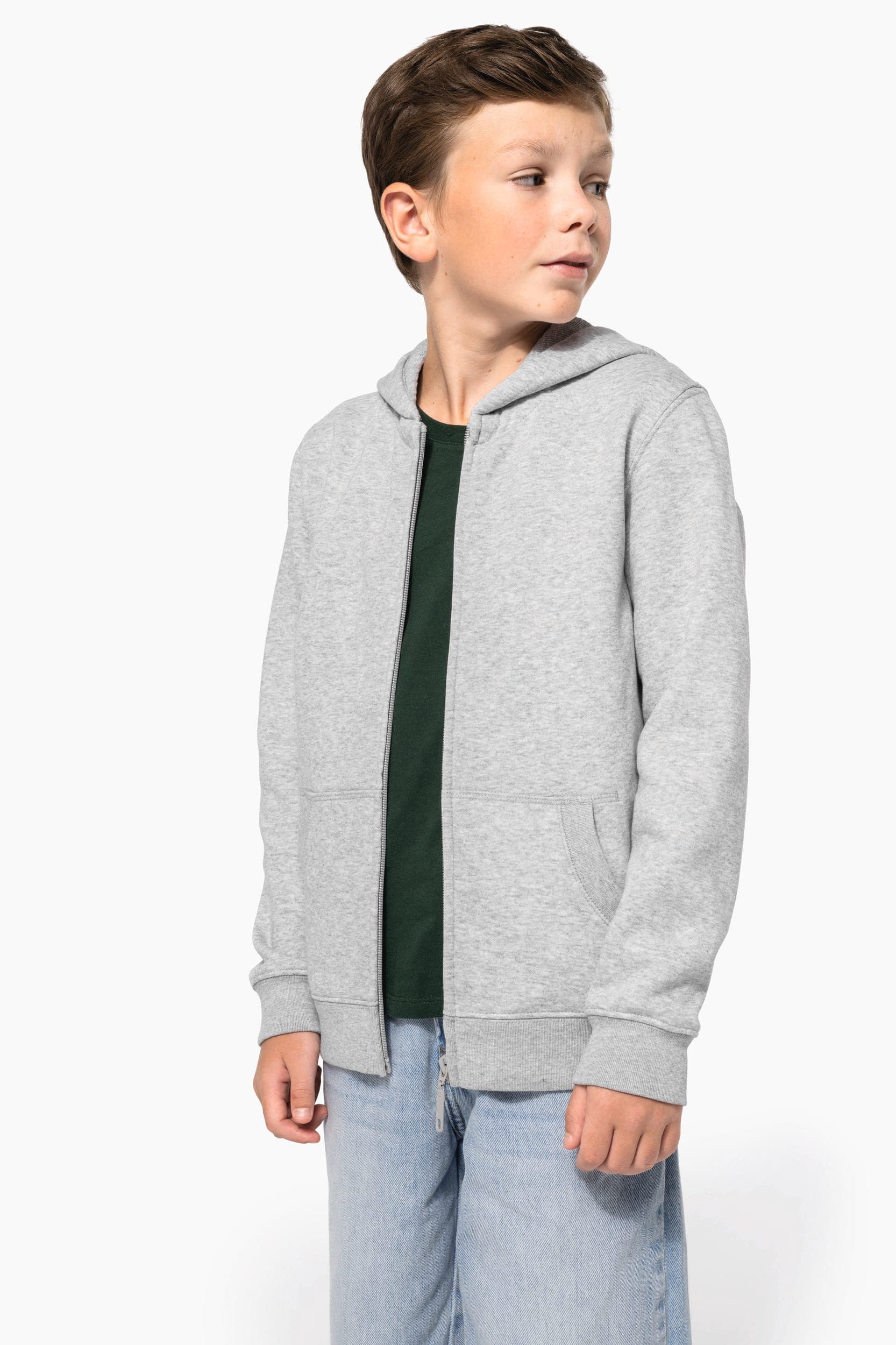 Sweat-shirt recyclé zippé à capuche enfant en situation