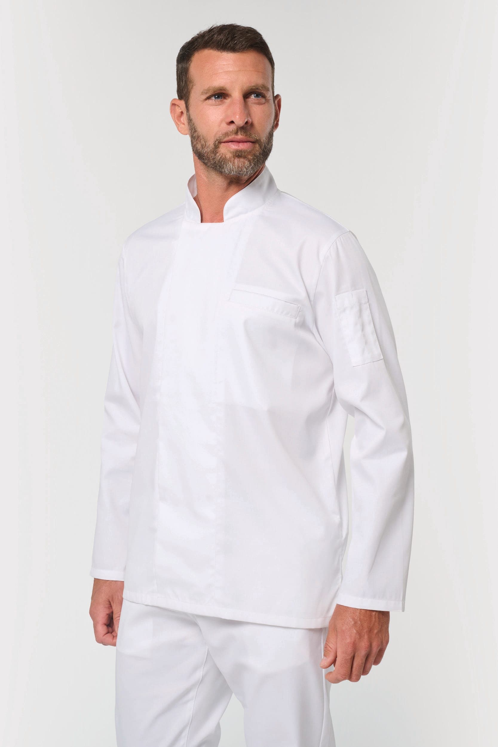 Veste de cuisine écoresponsable et respirante manches longues unisexe en situation