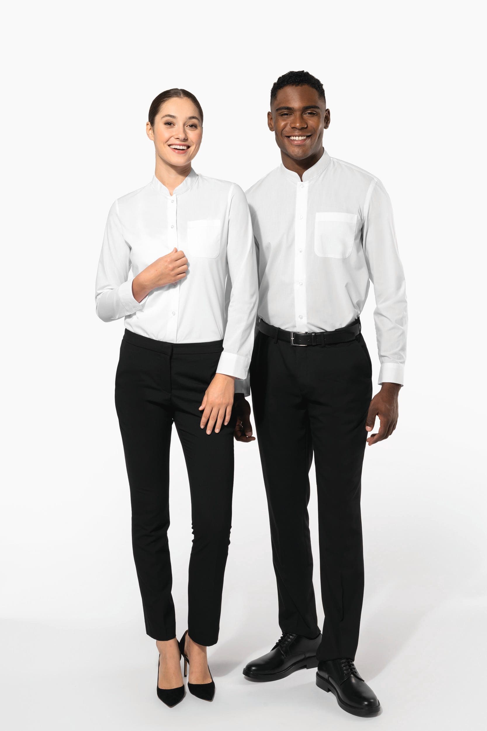 Chemise col mao manches longues femme en situation