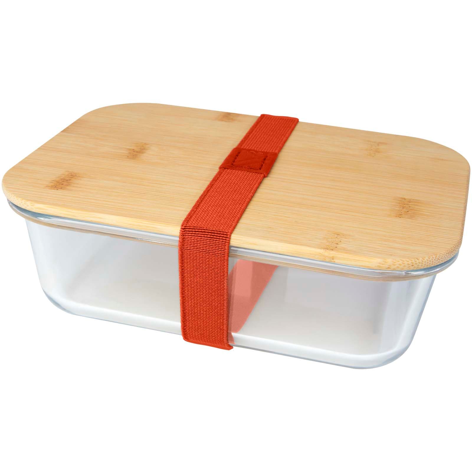Boîte repas Roby en verre avec couvercle en bambou 1000 ml coloris Brique