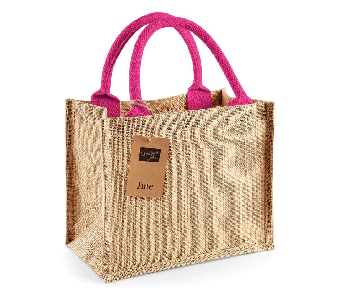 JUTE MINI GIFT BAG coloris Naturel / Fuchsia