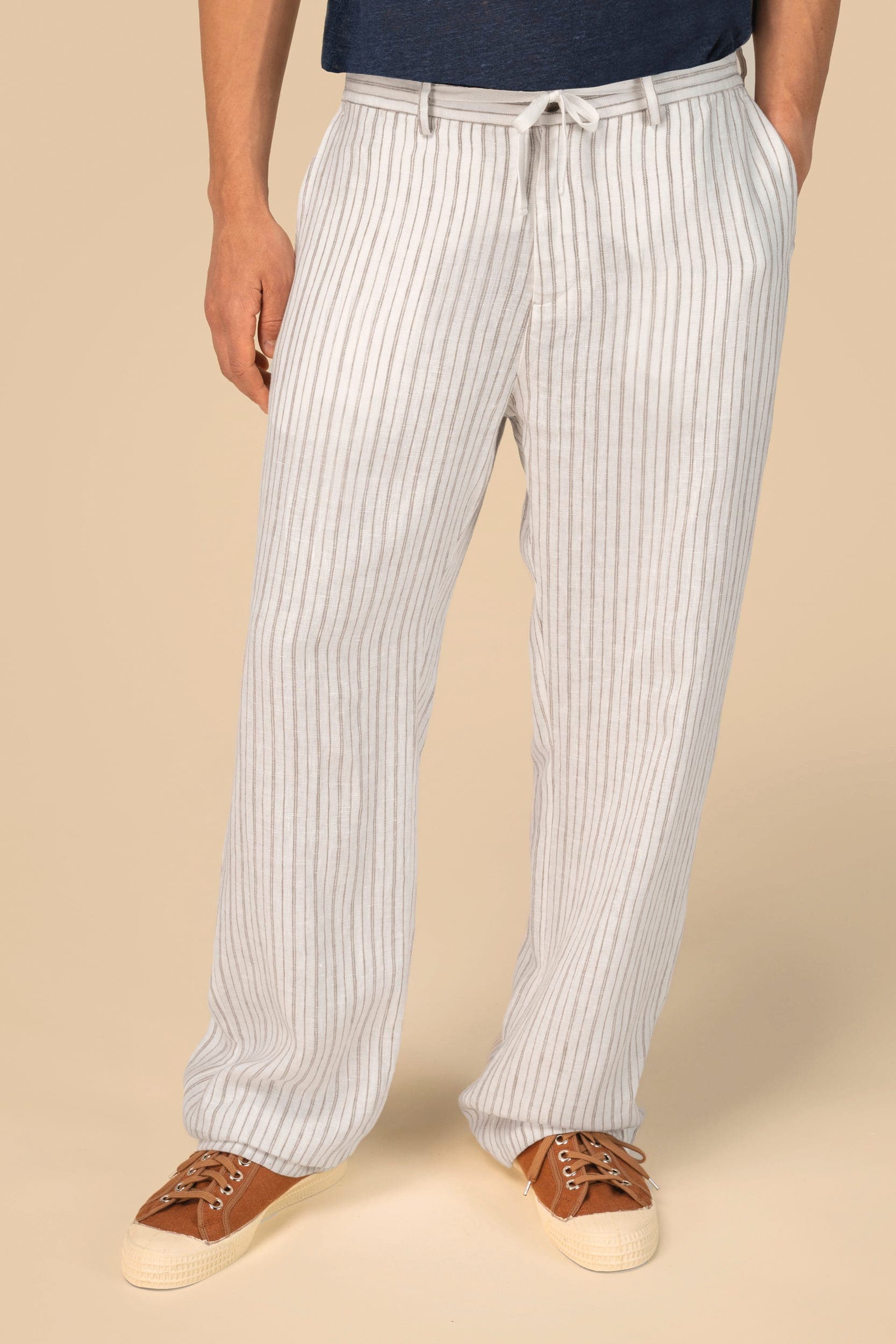 Pantalon rayé en lin homme