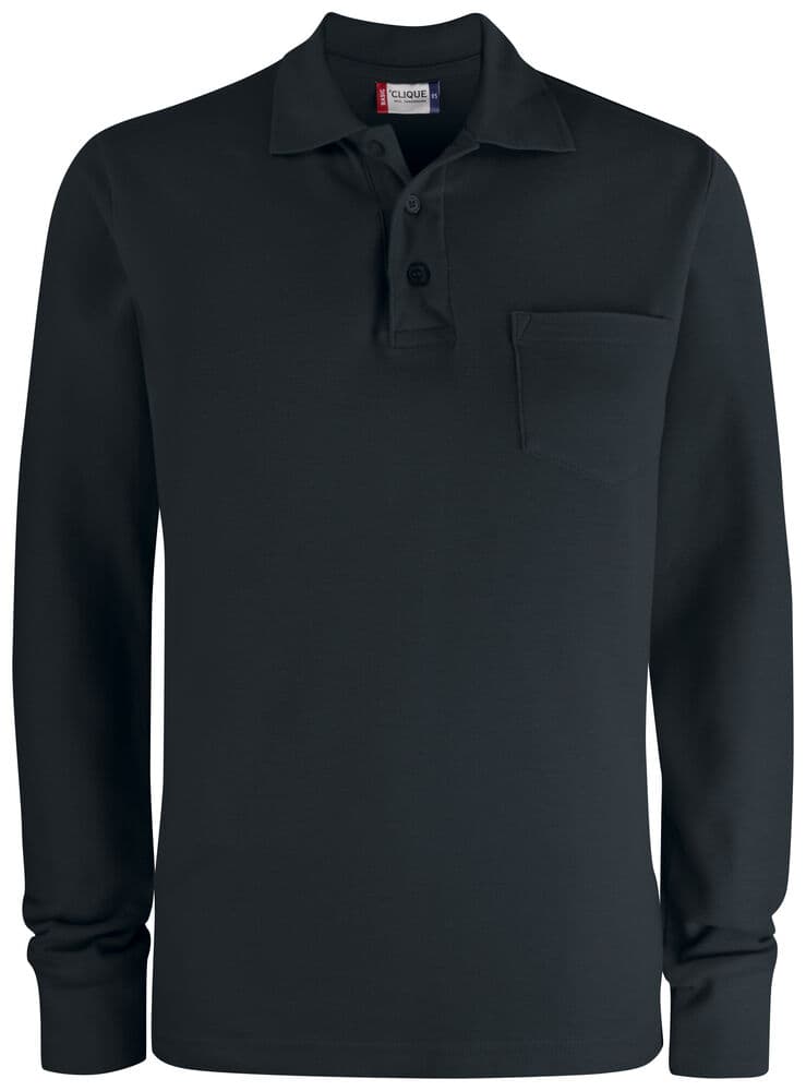 Clique Basic Polo L/S Pocket coloris Noir