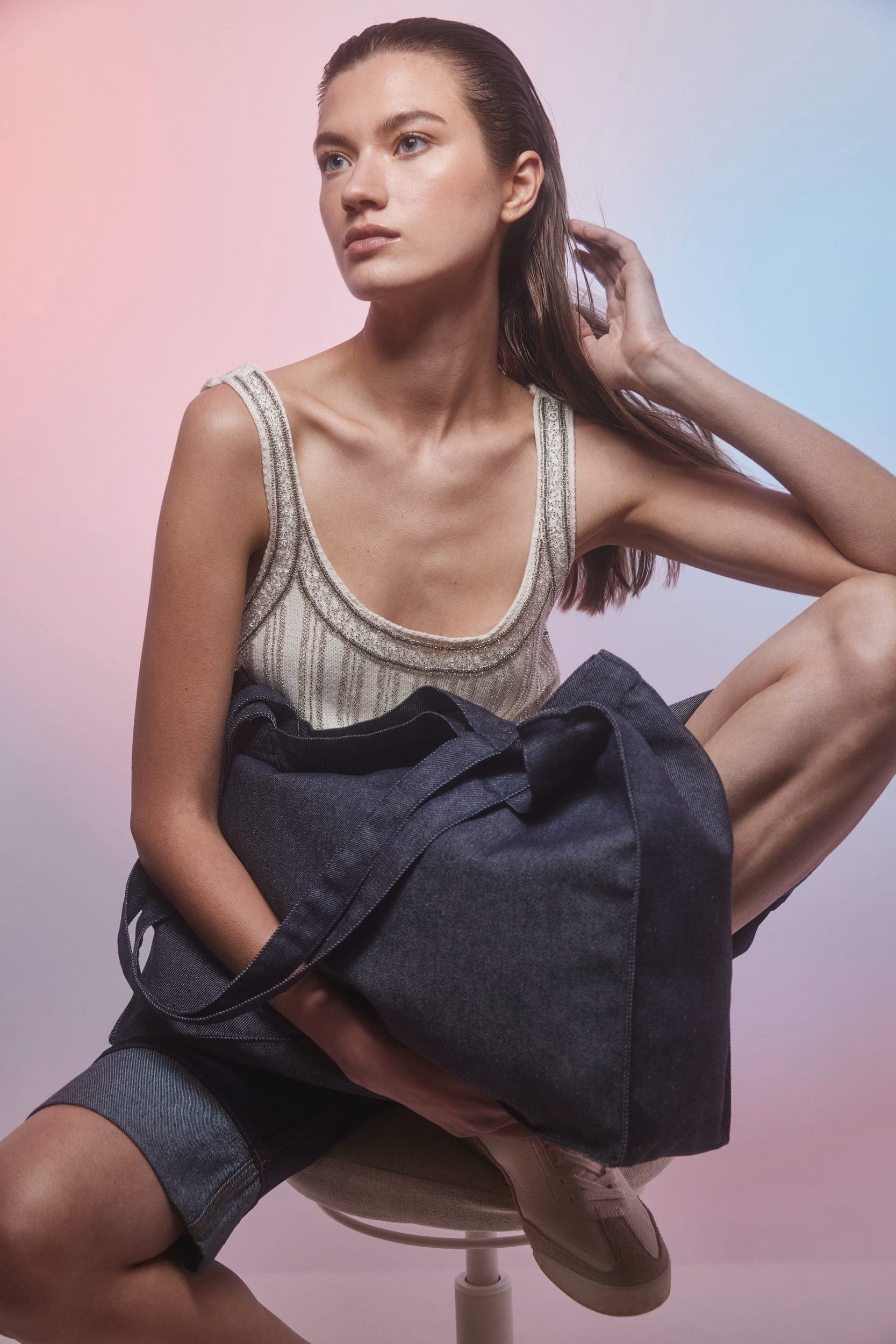 Grand sac shopping denim en situation