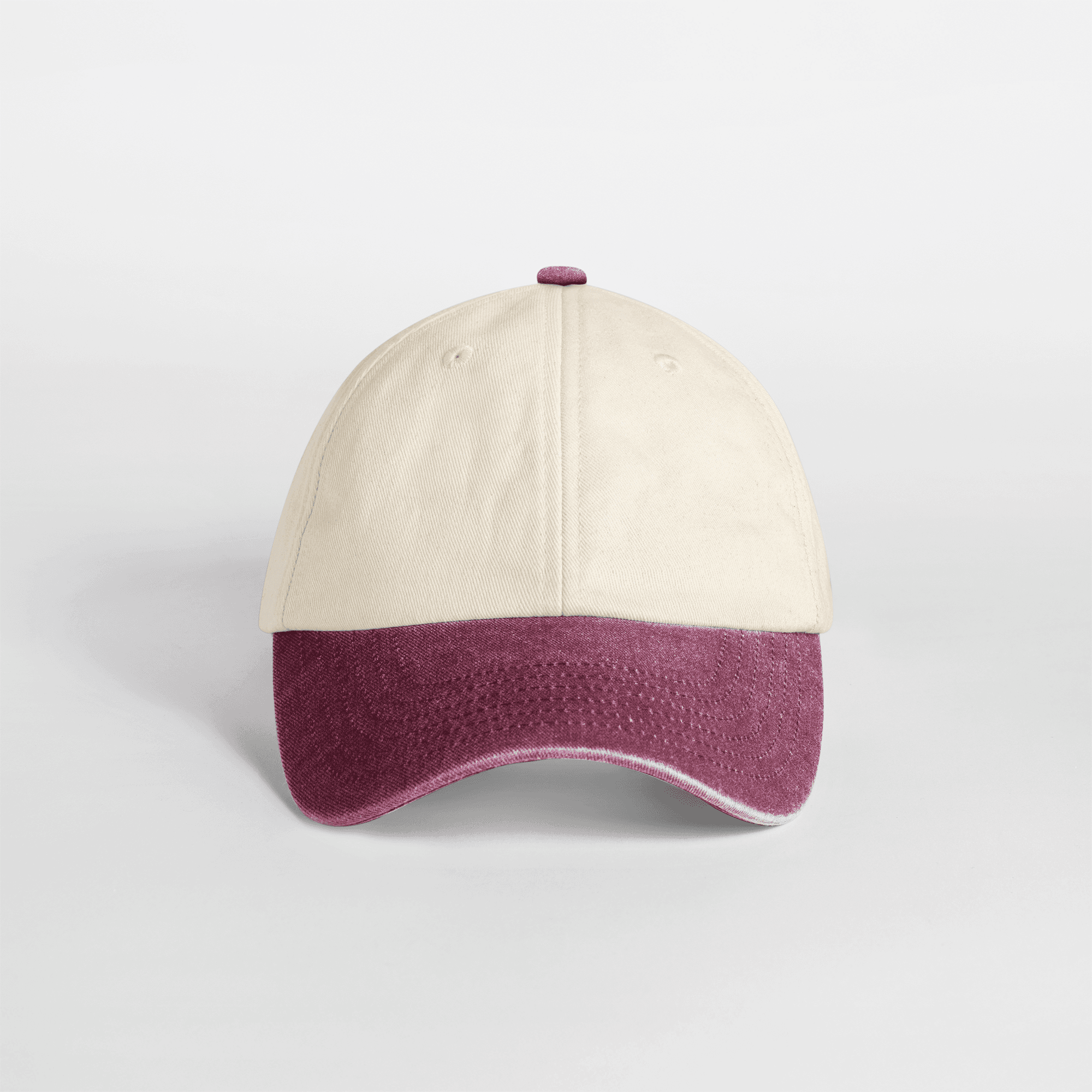 Casquette vintage compacte visière contrastée coloris Naturel / Rouge vintage
