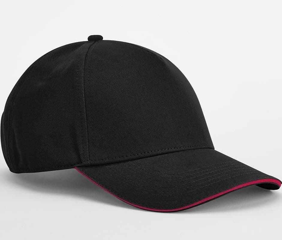 EARTHAWARE® CLASSIC ORGANIC COTTON 5 PANEL CAP - SANDWICH PEAK coloris Noir / Rouge classique