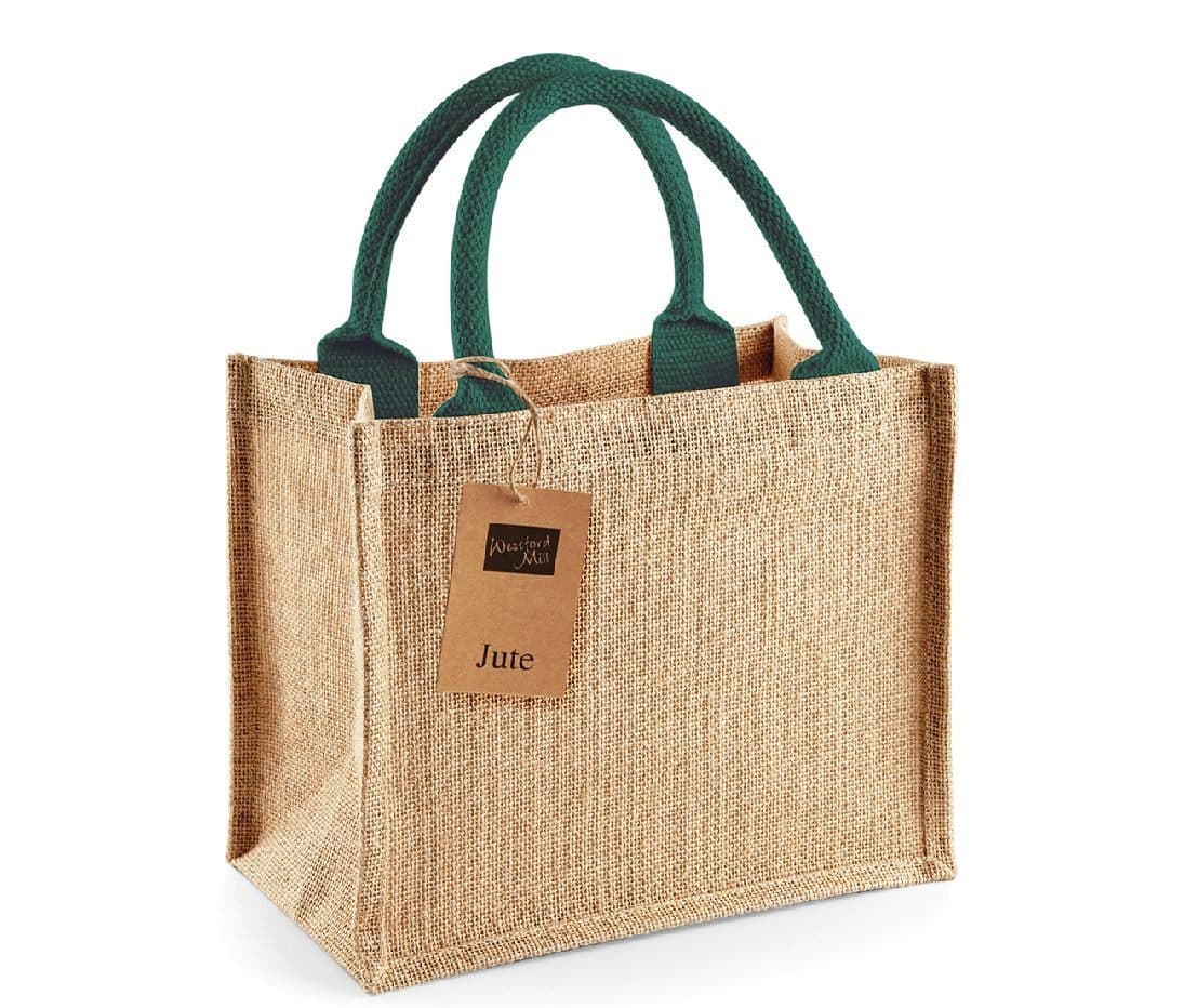 JUTE MINI GIFT BAG coloris Naturel / Vert forêt