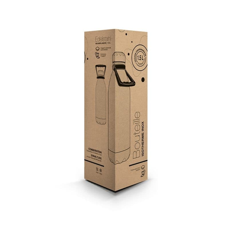 BOUTEILLE GOURDE 1,5 L ISOTHERME DOUBLE-PAROI INOX AVEC POIGNEE en situation