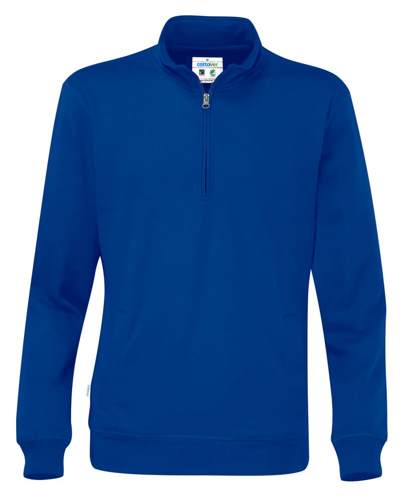 SWEAT DEMI-ZIP UNISEXE - CERTIFIÉ GOTS coloris Bleu