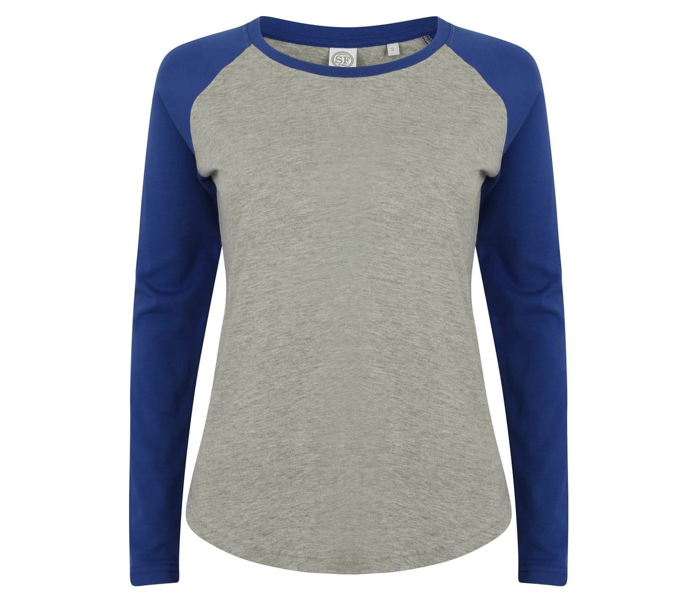 LADIES L/S BASEBALL T coloris Gris chiné / Bleu roi