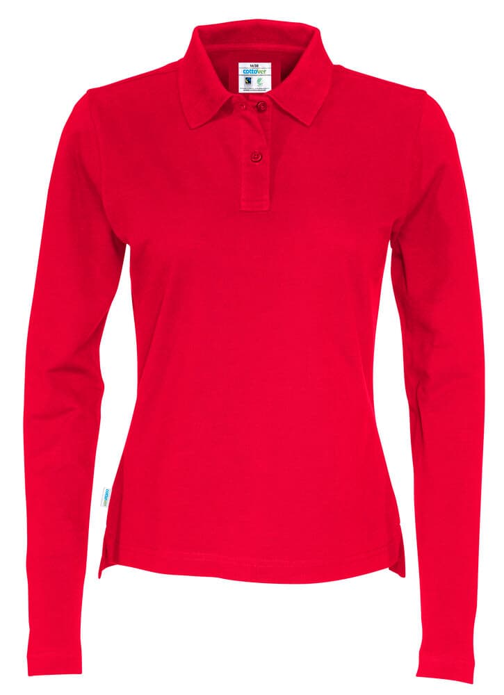 POLO PIQUE MANCHES LONGUES FEMME - CERTIFIÉ GOTS coloris Rouge