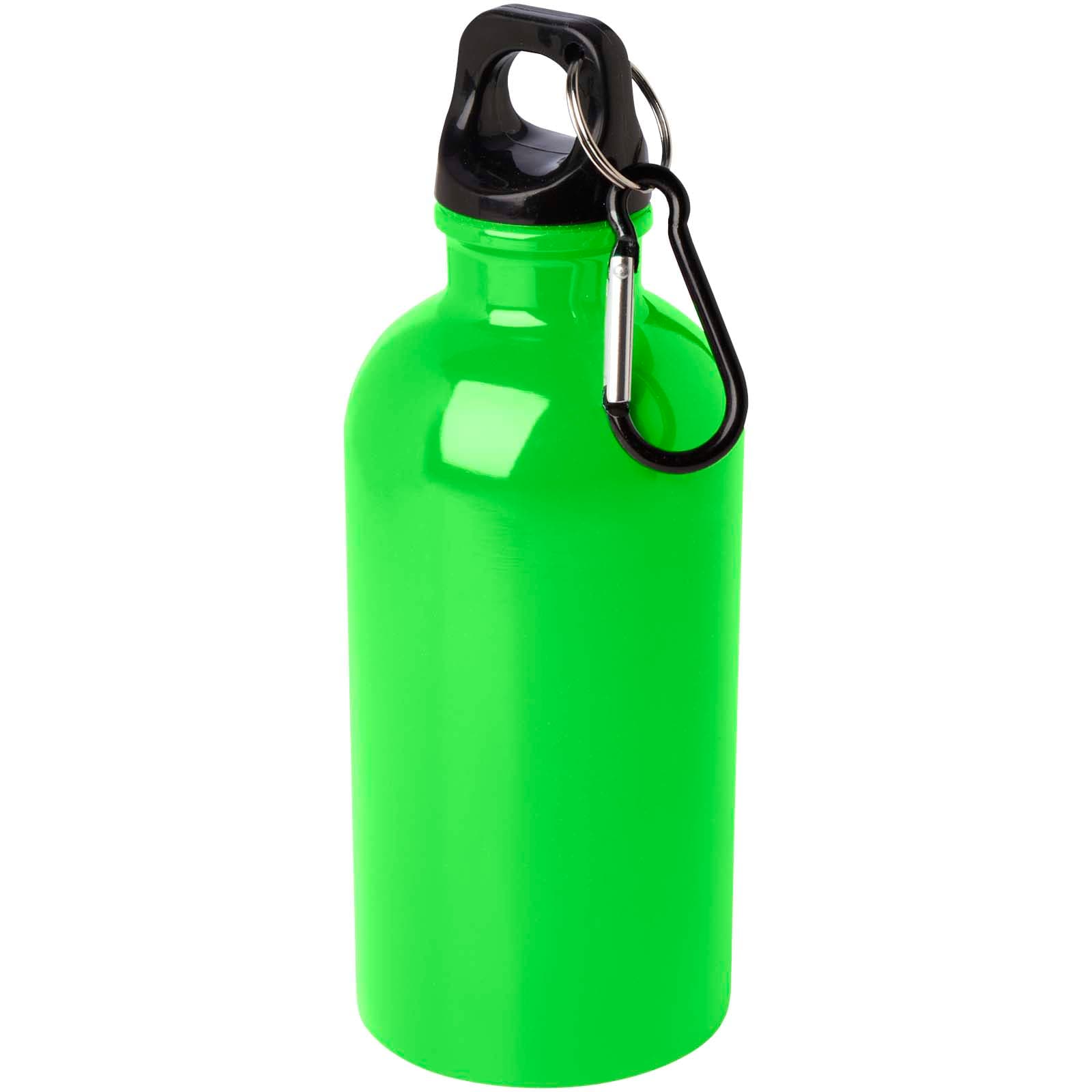 Bouteille d'eau Oregon de 400 ml simple paroi en acier recyclé certifié RCS avec mousqueton coloris Vert pomme