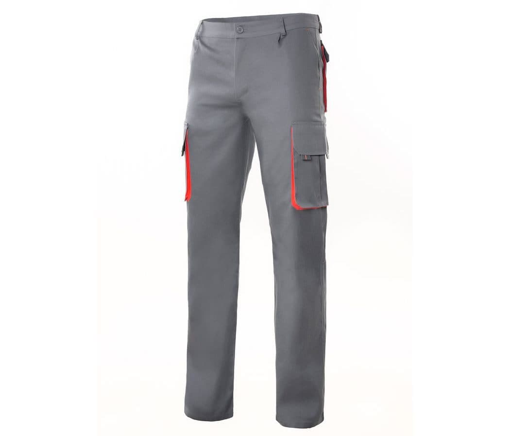 PANTALON MULTIPOCHES BICOLORE coloris Gris / Rouge