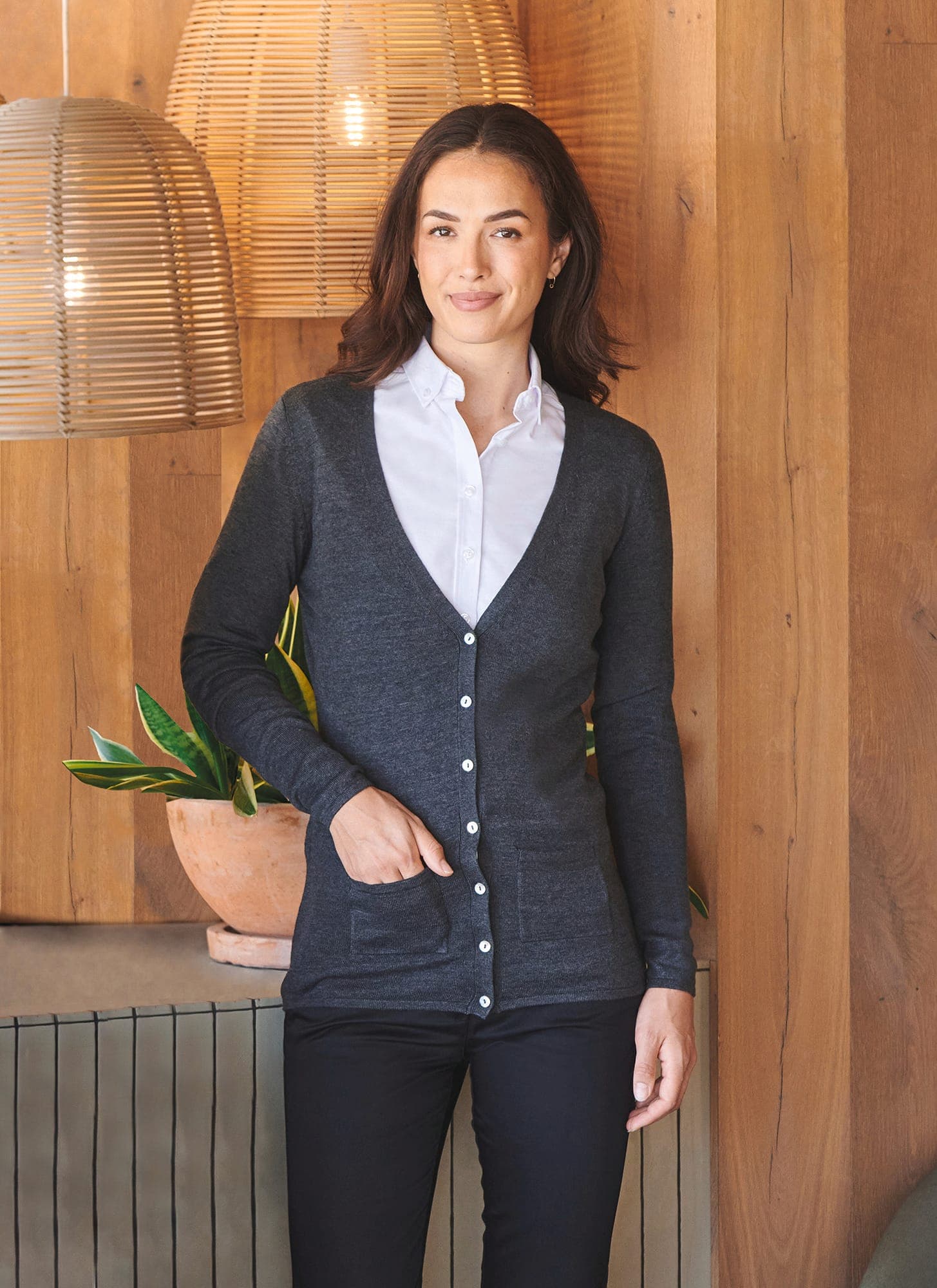 LADIES V BUTTON CARDIGAN