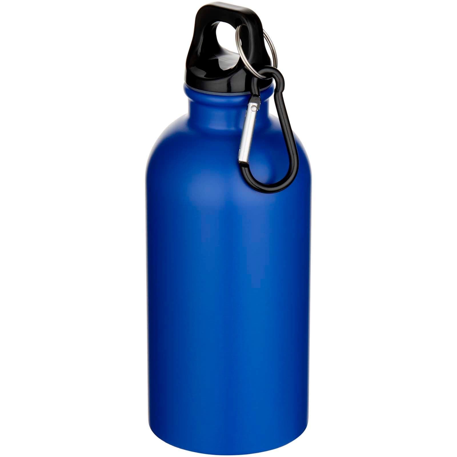 Bouteille d’eau Oregon de 400 ml à simple paroi avec finition MATE, en acier inoxydable recyclé certifié RCS avec mousqueton coloris Bleu roi
