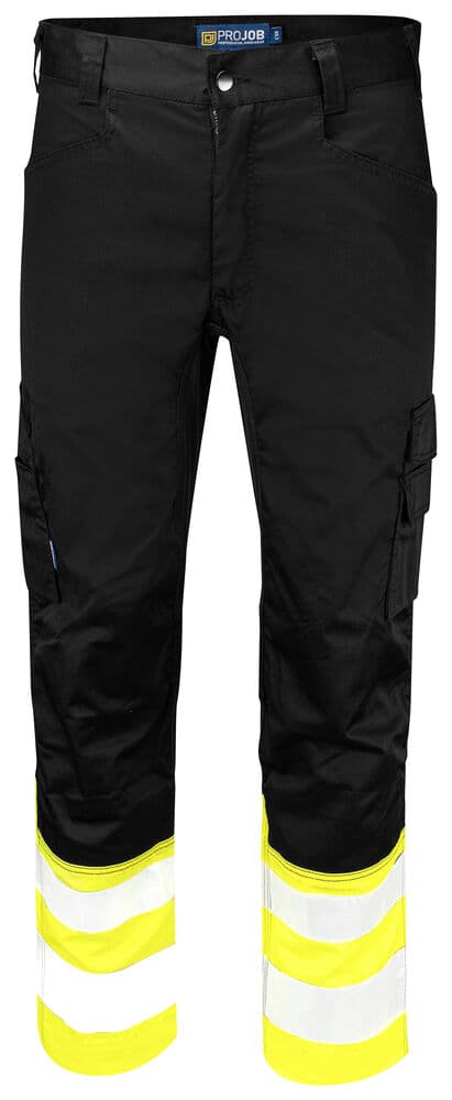6537 PANTALON STRETCH DE SIGNALISATION AVEC POCHES AUX GENOUX EN ISO 20471 CLASSE 1 coloris Jaune / Noir