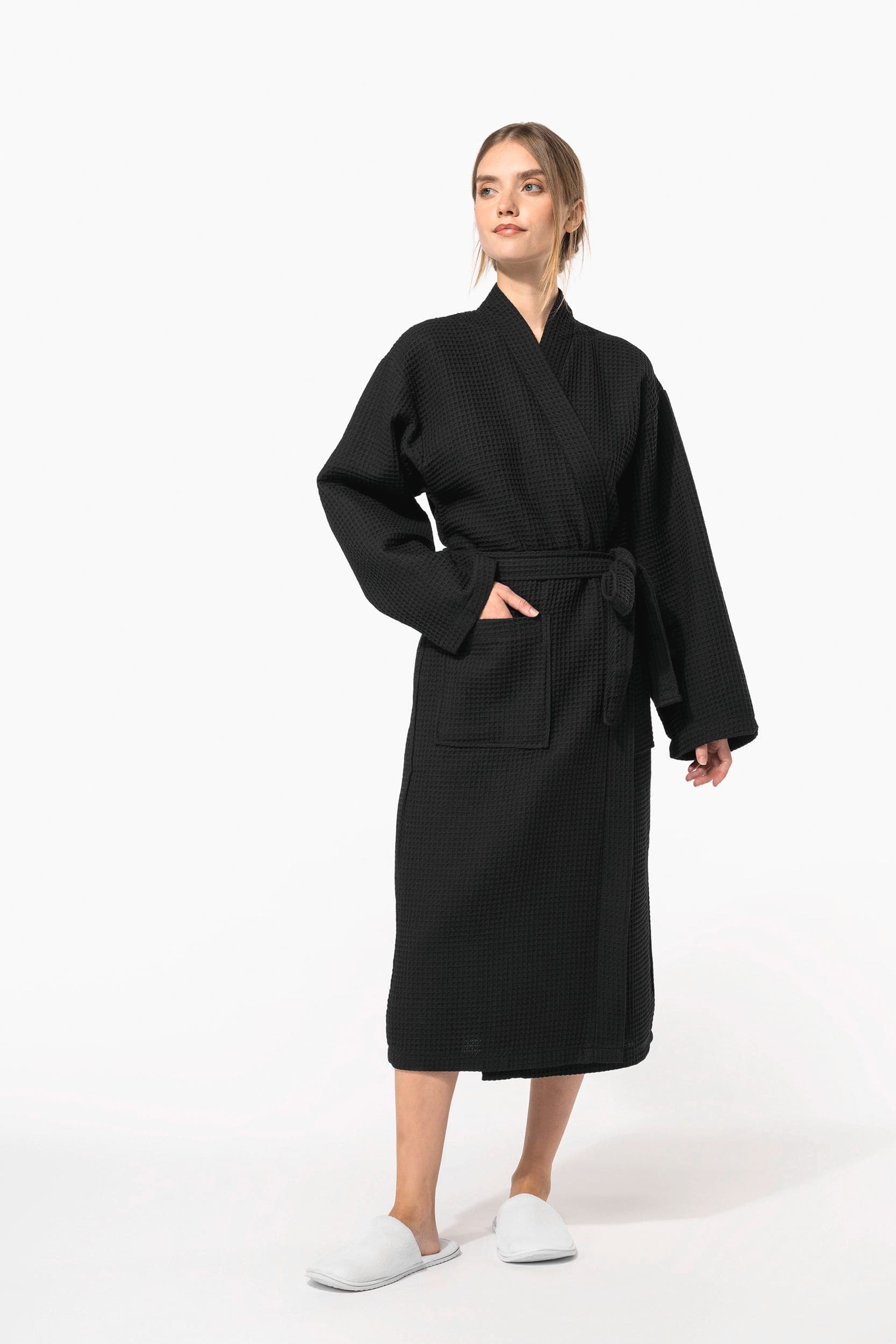 Peignoir kimono nid d'abeille en situation