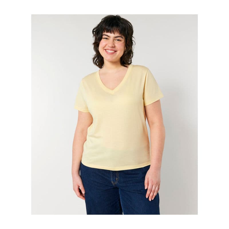 Stella Isla women's V-neck t-shirt coloris Beurre