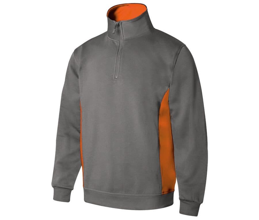 SWEAT BICOLORE COL ZIPPÉ coloris Gris / Orange