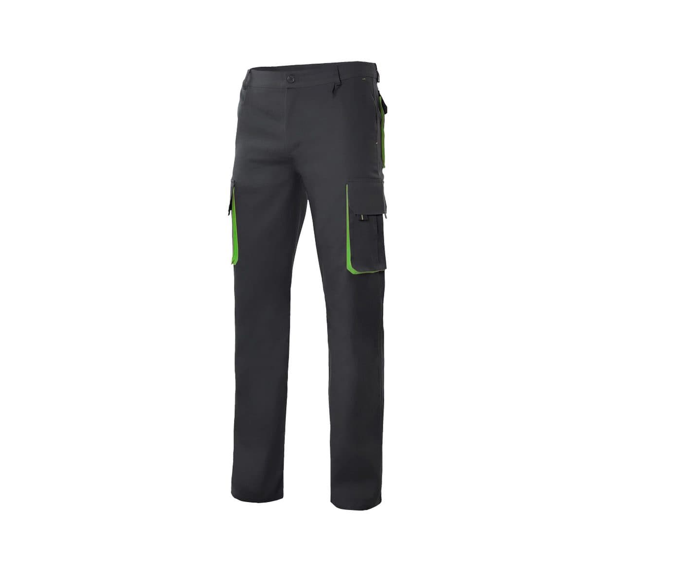 PANTALON MULTIPOCHES BICOLORE coloris Noir / Vert citron