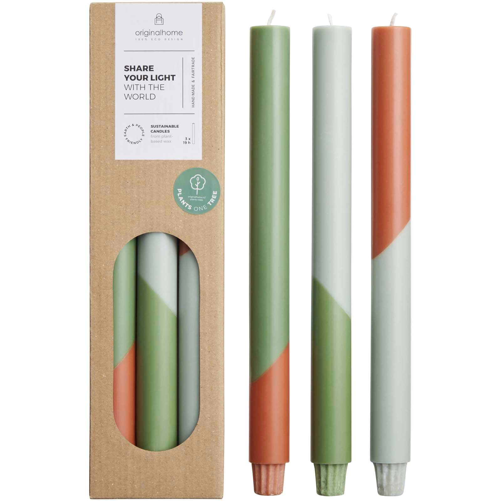 Bougies à rayures diagonales Originalhome Eden par lot de 3 coloris Vert bruyère