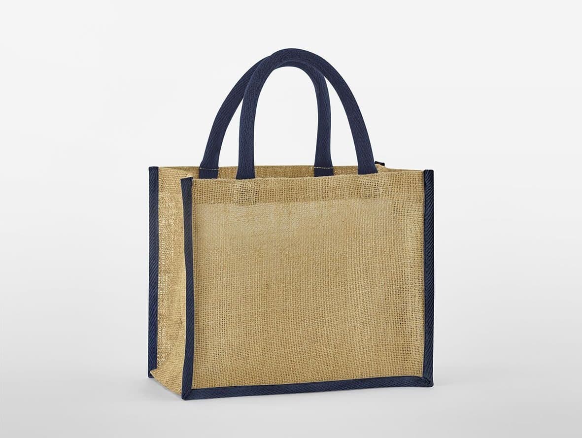 NATURAL STARCHED JUTE MIDI TOTE coloris Naturel / Bleu marine
