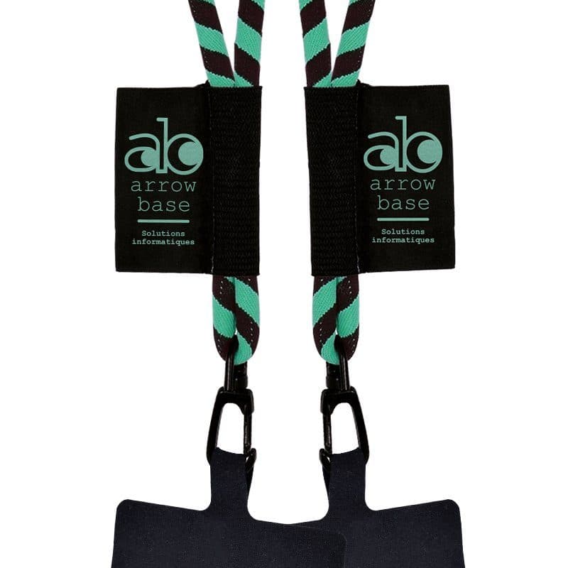 CORDON TOUR DE COU / LANYARD TUBULAIRE TISSEE PORTE TELEPHONE en situation