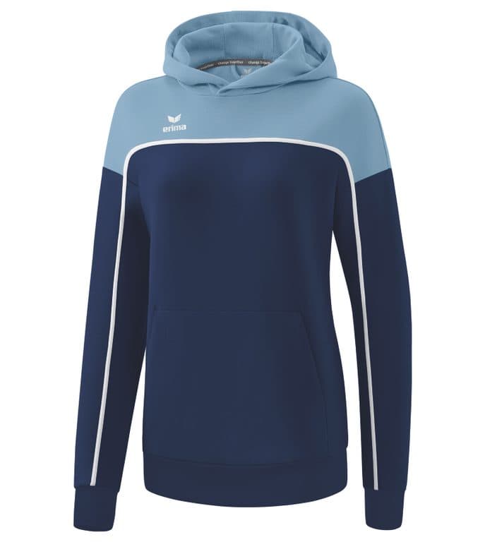 Sweat à capuche CHANGE by erima coloris Marine / Denim délavé / Blanc