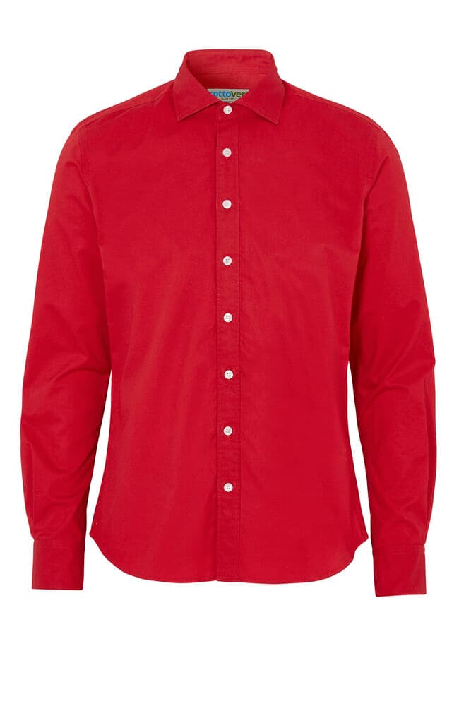 CHEMISE TWILL COUPE SLIM HOMME - CERTIFIÉ GOTS coloris Rouge