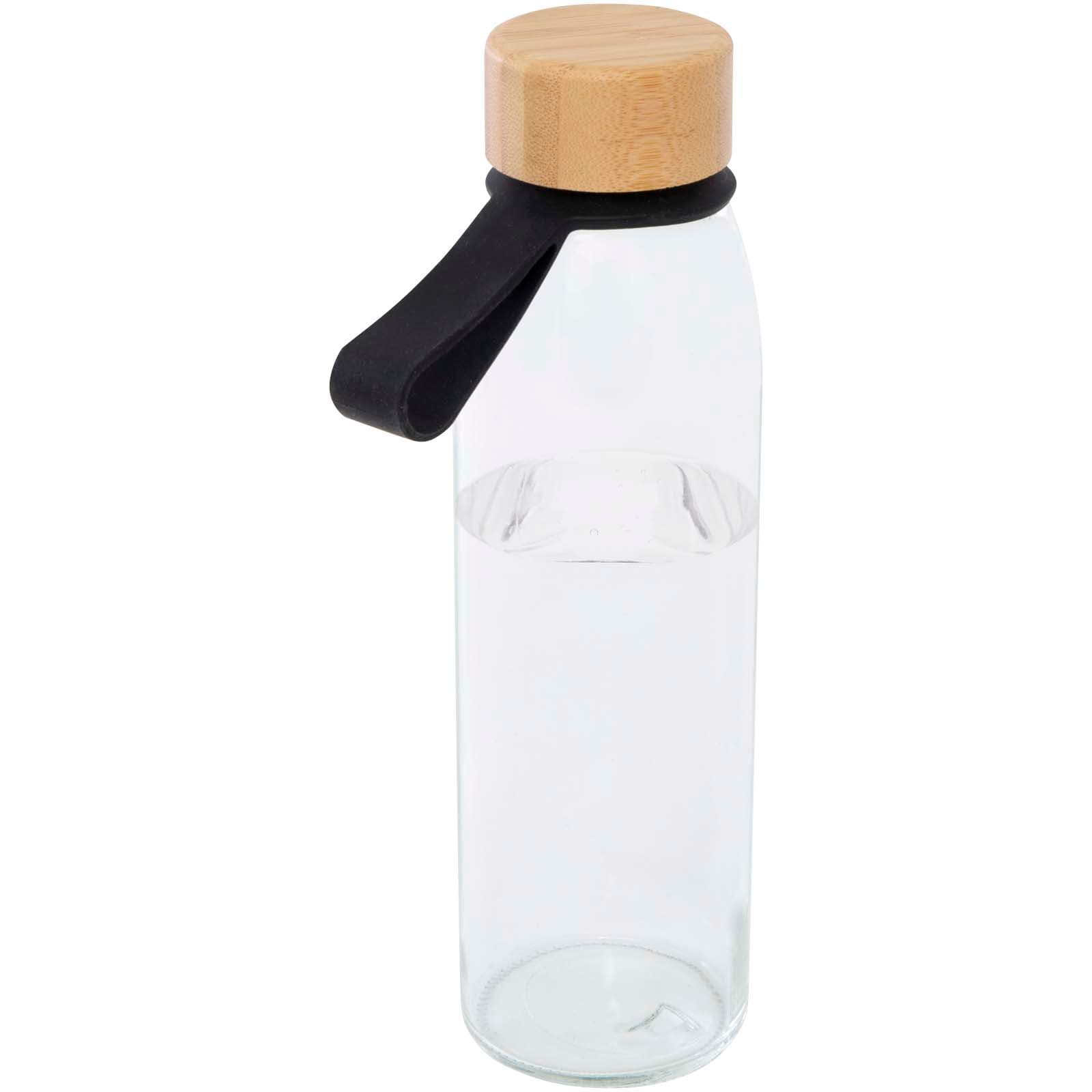 Bouteille d'eau en verre Porto de 500 ml avec poignée en silicone et couvercle en bambou  coloris Noir