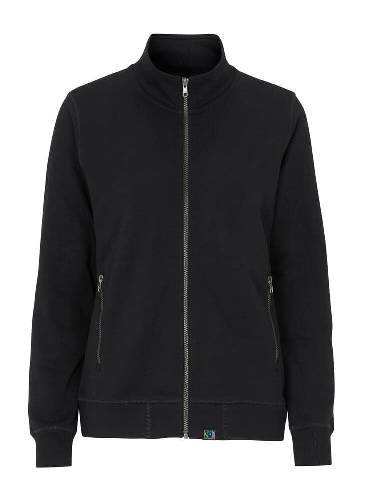 F. SWEAT COL CHEMISE FERMETURE COMPLÈTE FEMME - CERTIFIÉ GOTS coloris Noir